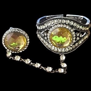Vintage inspired bracelet ring set rhinestone fashion costume jewelry